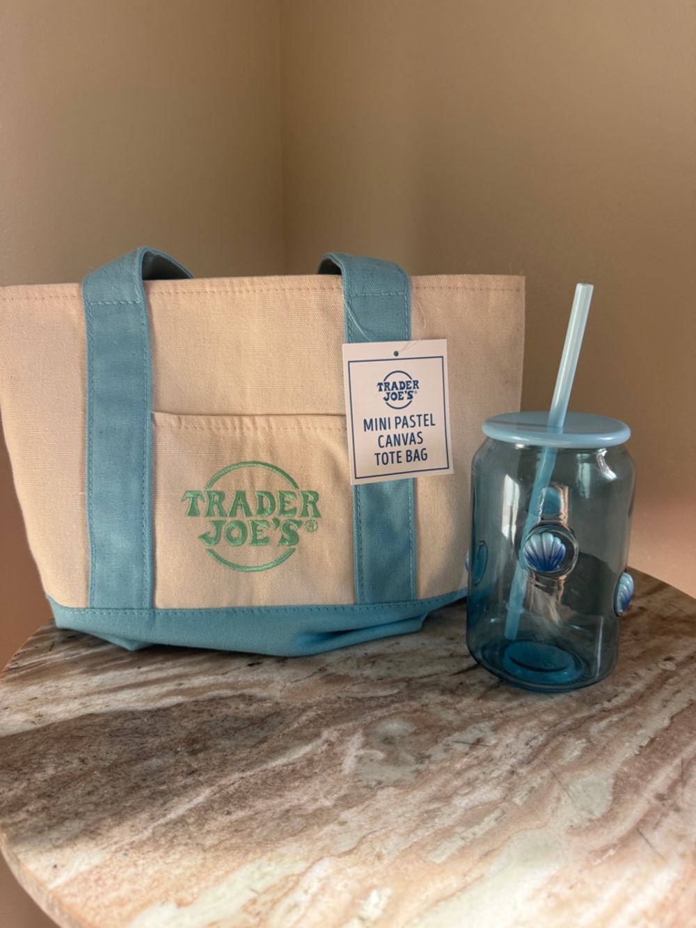 Trader Joe's Mini Pastel Canvas Tote Bag in Light Blue